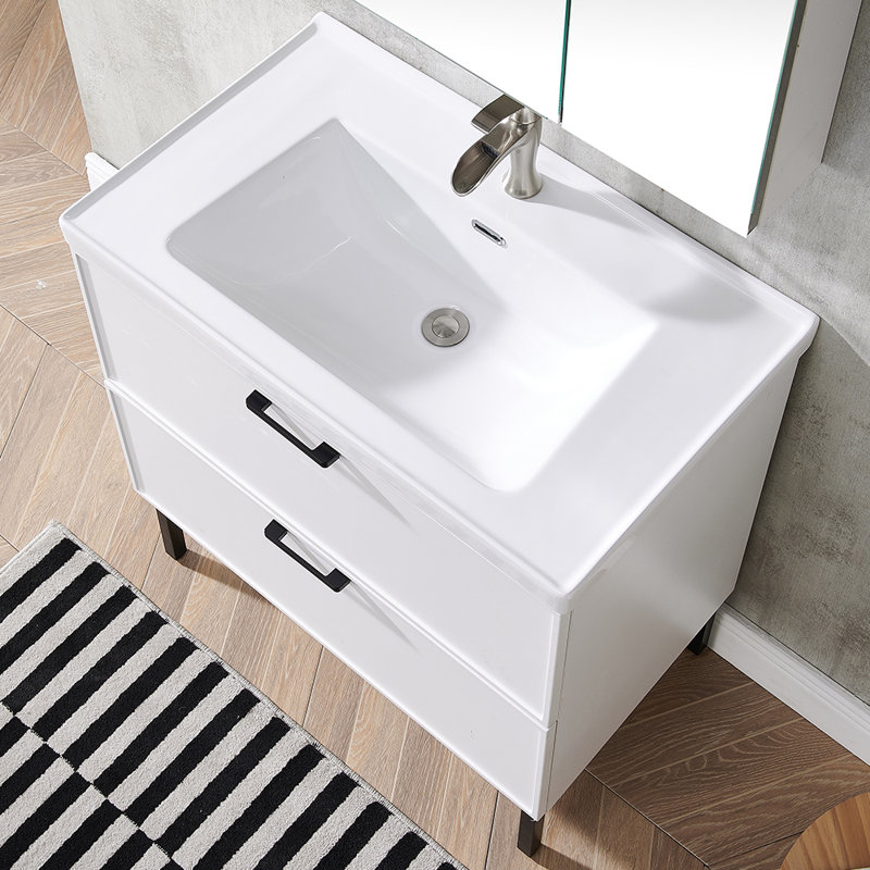 Ebern Designs Mario 32" Modern Matte White Free-standing Single Bathroom Cabinet Set | Wayfair